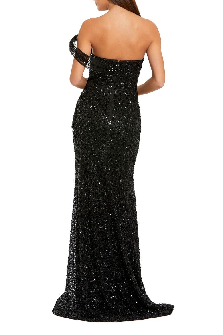 Petite Sequin Gown With Sculptural Off-Shoulder Detail, Alternate, color, Black