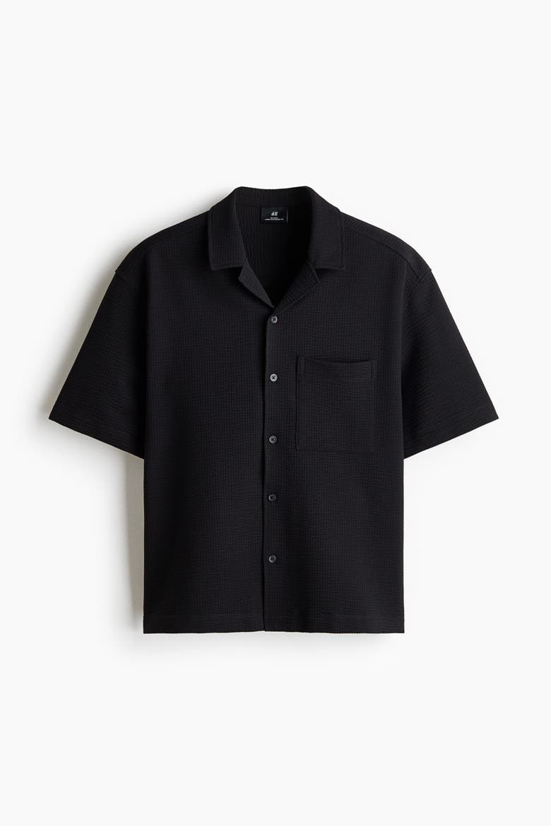Relaxed Fit Waffled Resort Shirt, Alternate, color, Black