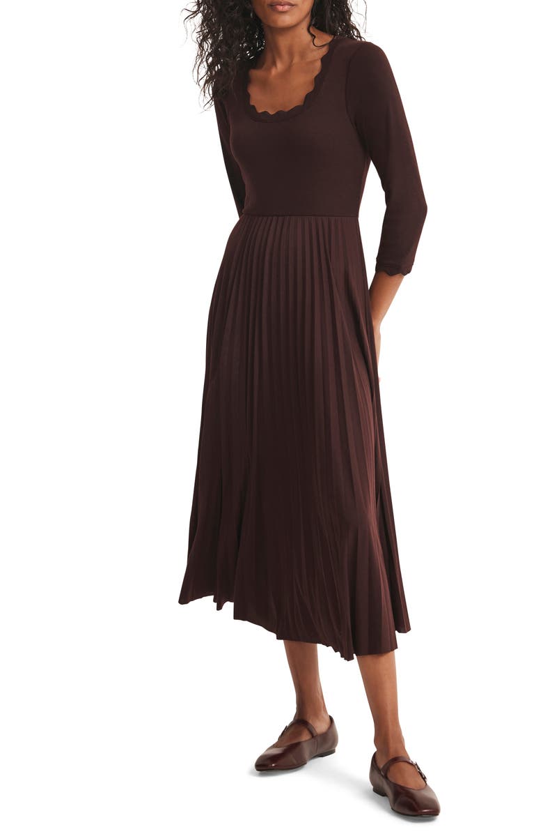 MINT VELVET Scallop Trim Midi Dress, Alternate, color, Burgundy