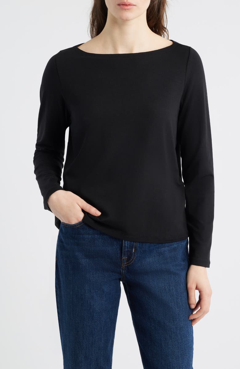Eileen Fisher Bateau Neck Top, Main, color, Black