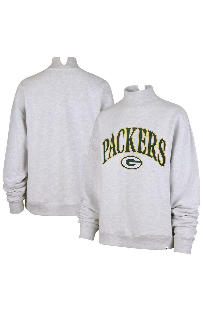 '47 Women's '47 Heather Gray Green Bay Packers Vantage Mock Neck Pullover Sweatshirt, Main, color, 
