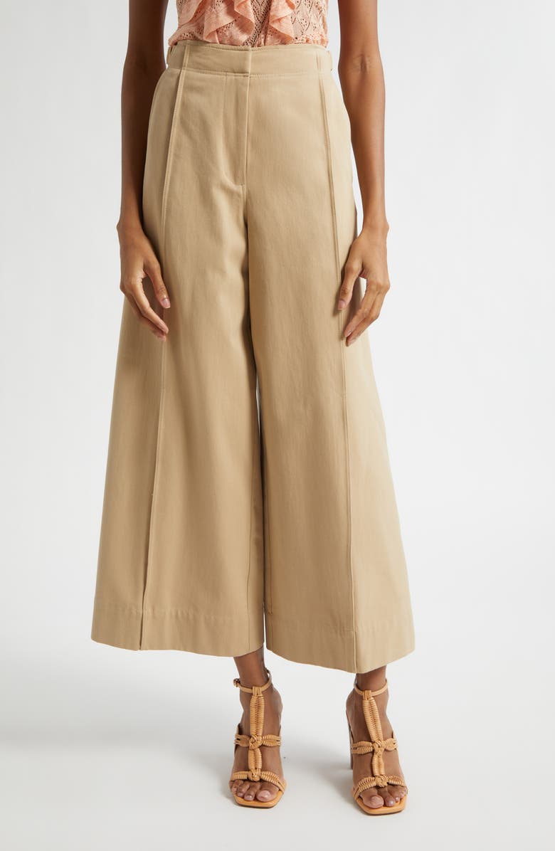 Ulla Johnson Sascha Crop Twill Wide Leg Pants, Main, color, Sahara