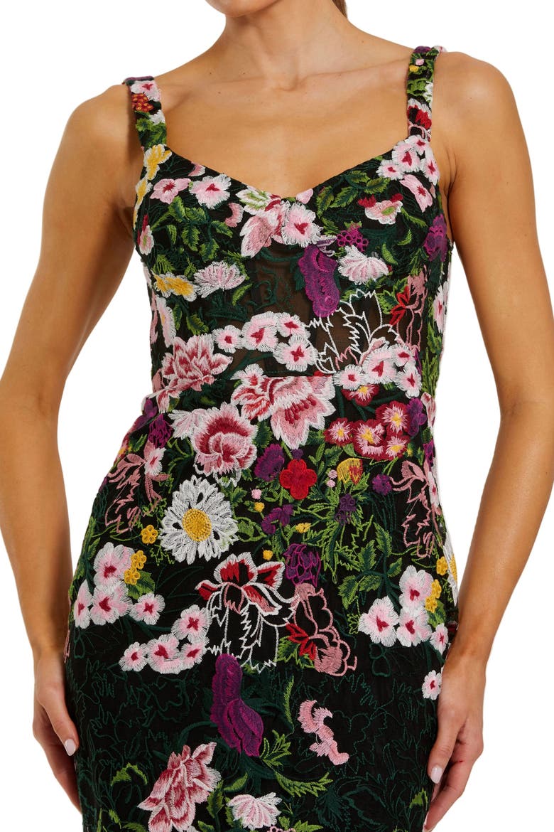 Sleeveless Scoop Neck Embroidered Mermaid Gown, Alternate, color, Black Multi