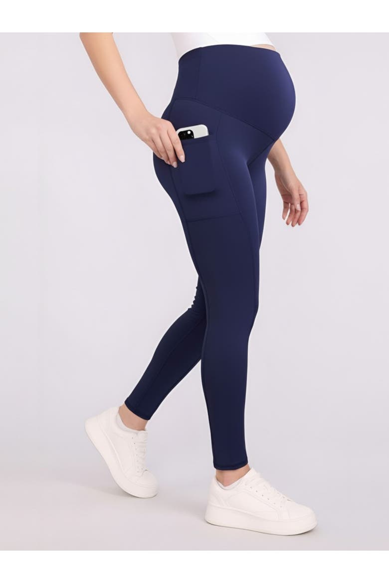 Over the Belly Side Pocket Active Maternity Leggings, Main, color, Peacoat