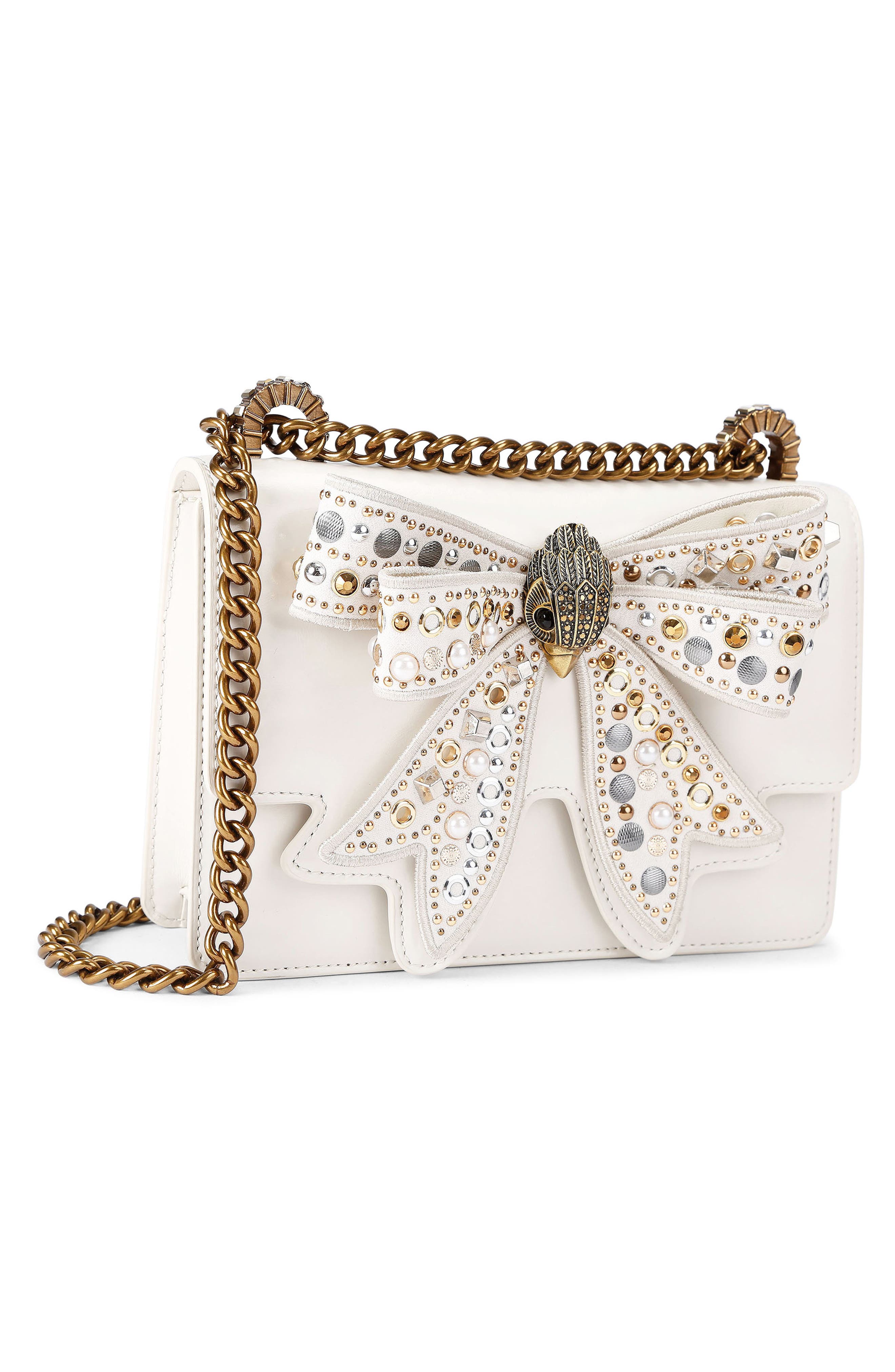 Kurt Geiger London Small Shoreditch Bow Convertible Leather Crossbody Bag, Alternate, color, Bone/Comb