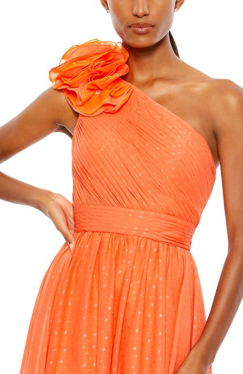 Mac Duggal Polka Dot Ruffled One Shoulder Gown In Tangerine