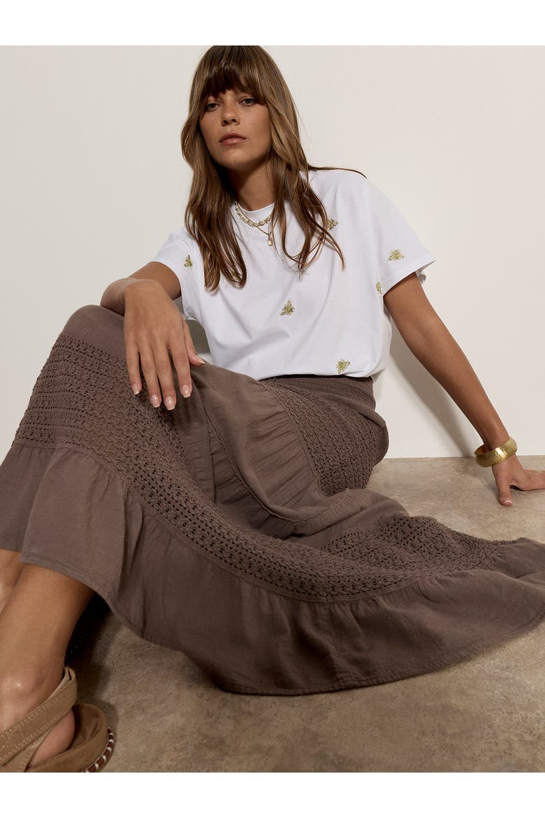 Crochet Detail Tiered Skirt, Alternate, color, Stone