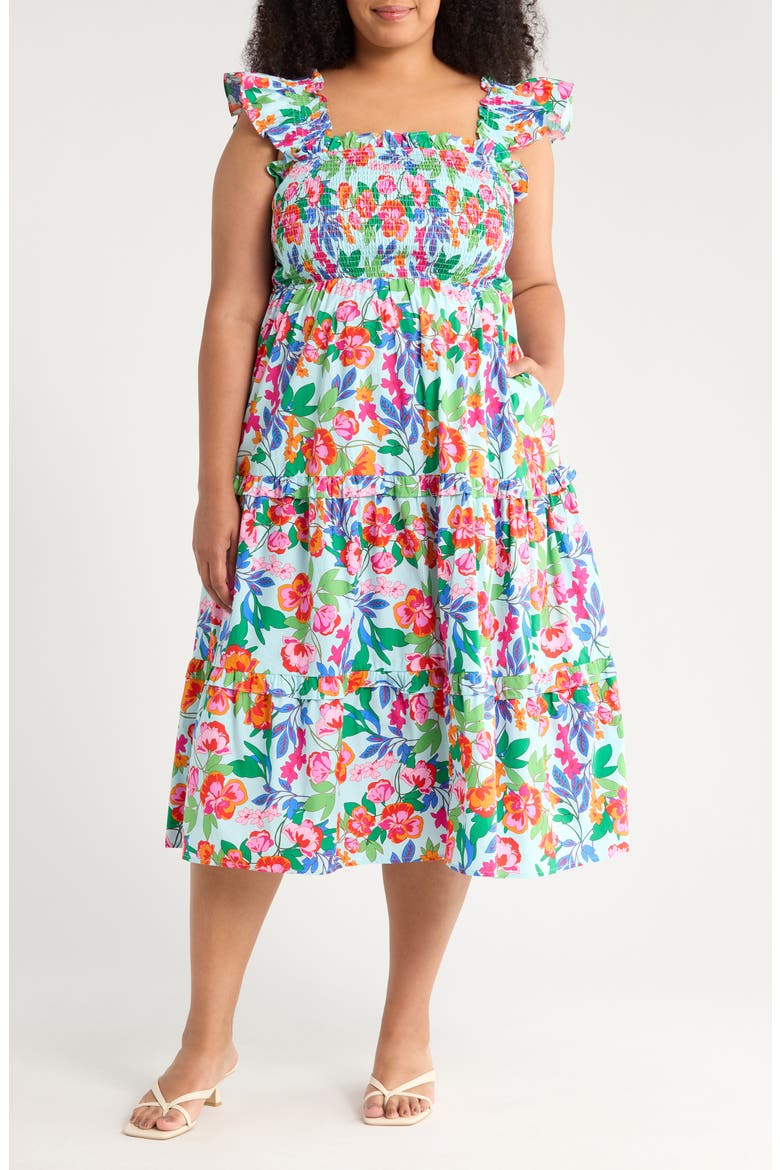 Orlena Floral Cotton Sundress, Main, color, BLUE/ GREEN