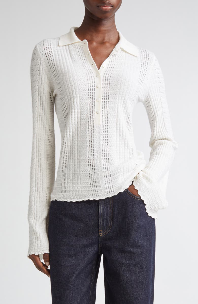 LOULOU DE SAISON Tiha Long Sleeve Wool & Cashmere Polo Sweater, Main, color, Ivory