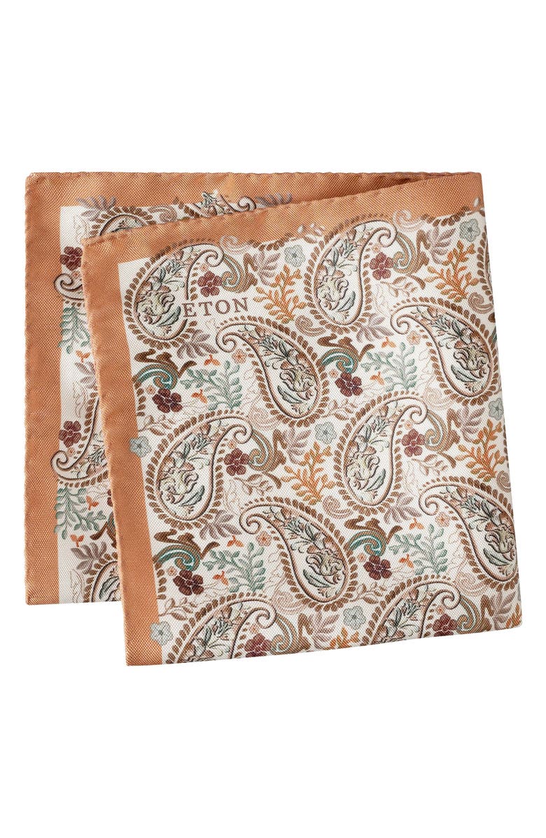Eton Paisley Silk Pocket Square, Main, color, Medium Orange