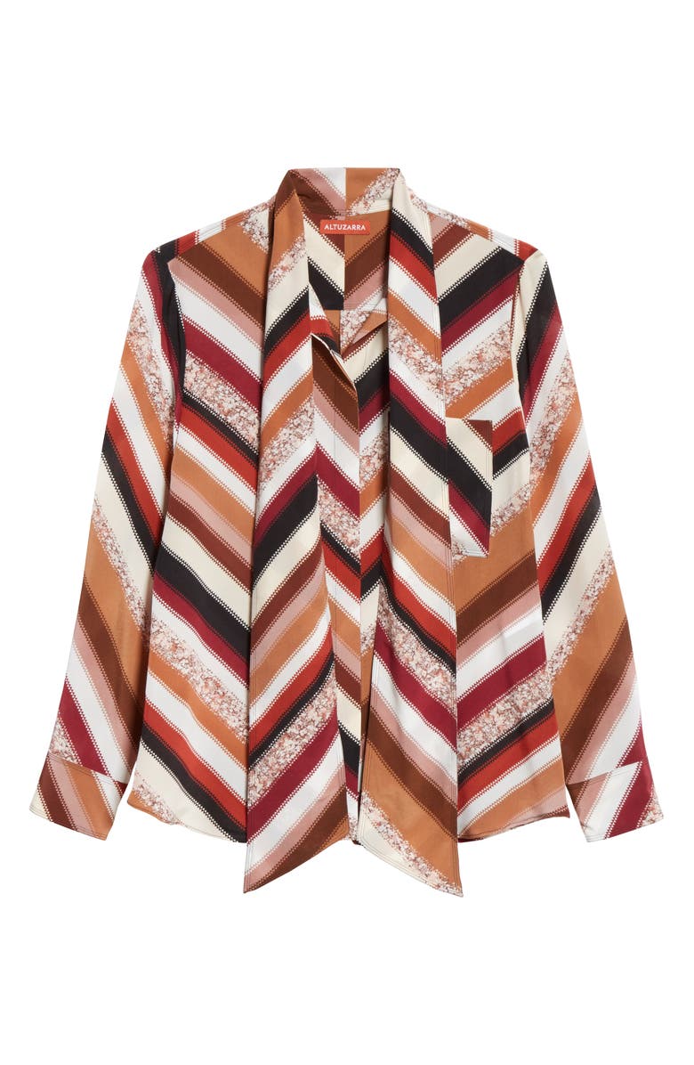 Altuzarra Tie Neck Chevron Print Silk Blouse, Alternate, color,