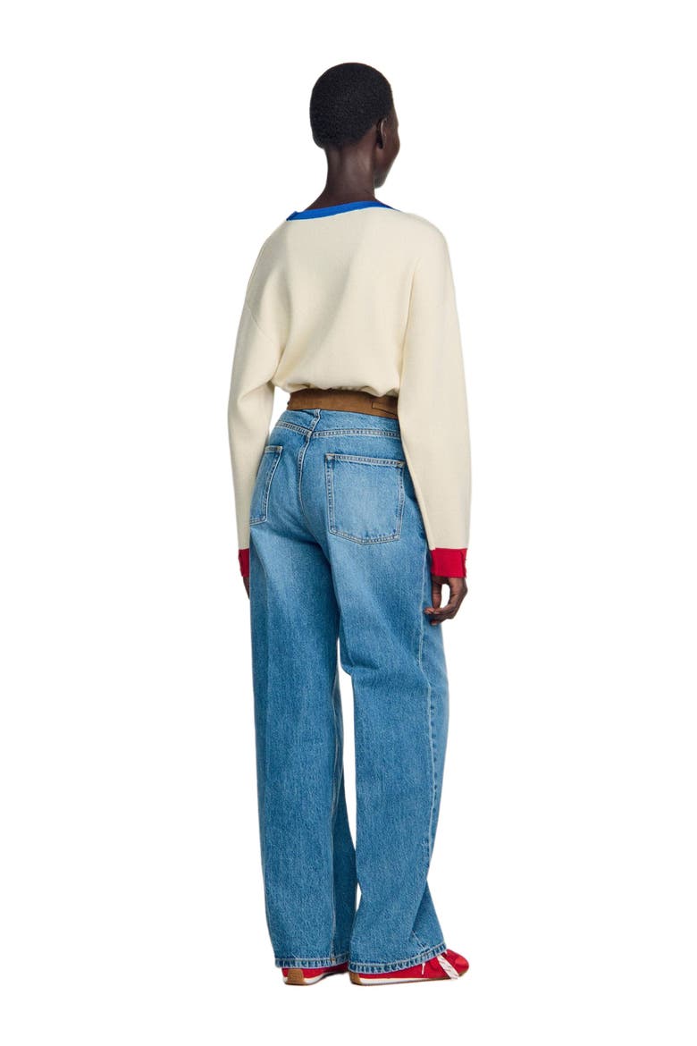 Straight jeans with leather belt, Alternate, color, Blue jean
