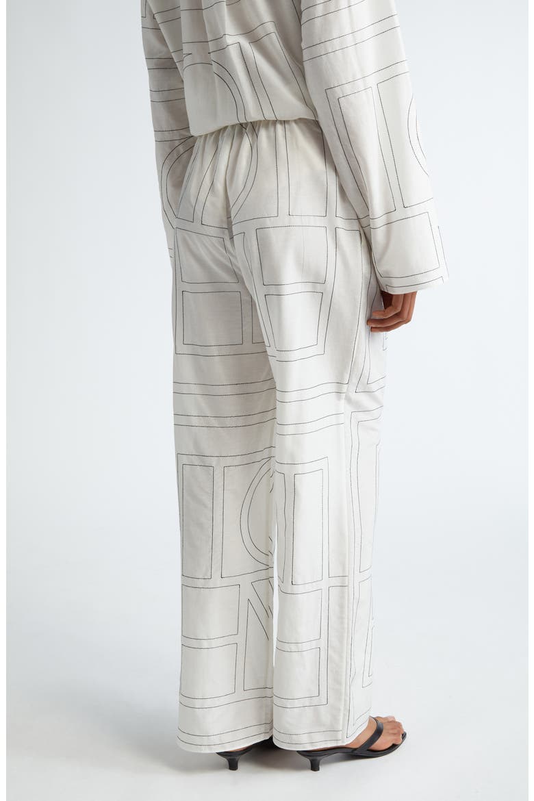 Monogram Embroidered Pull-On Pants, Alternate, color, WHITE/ BLACK
