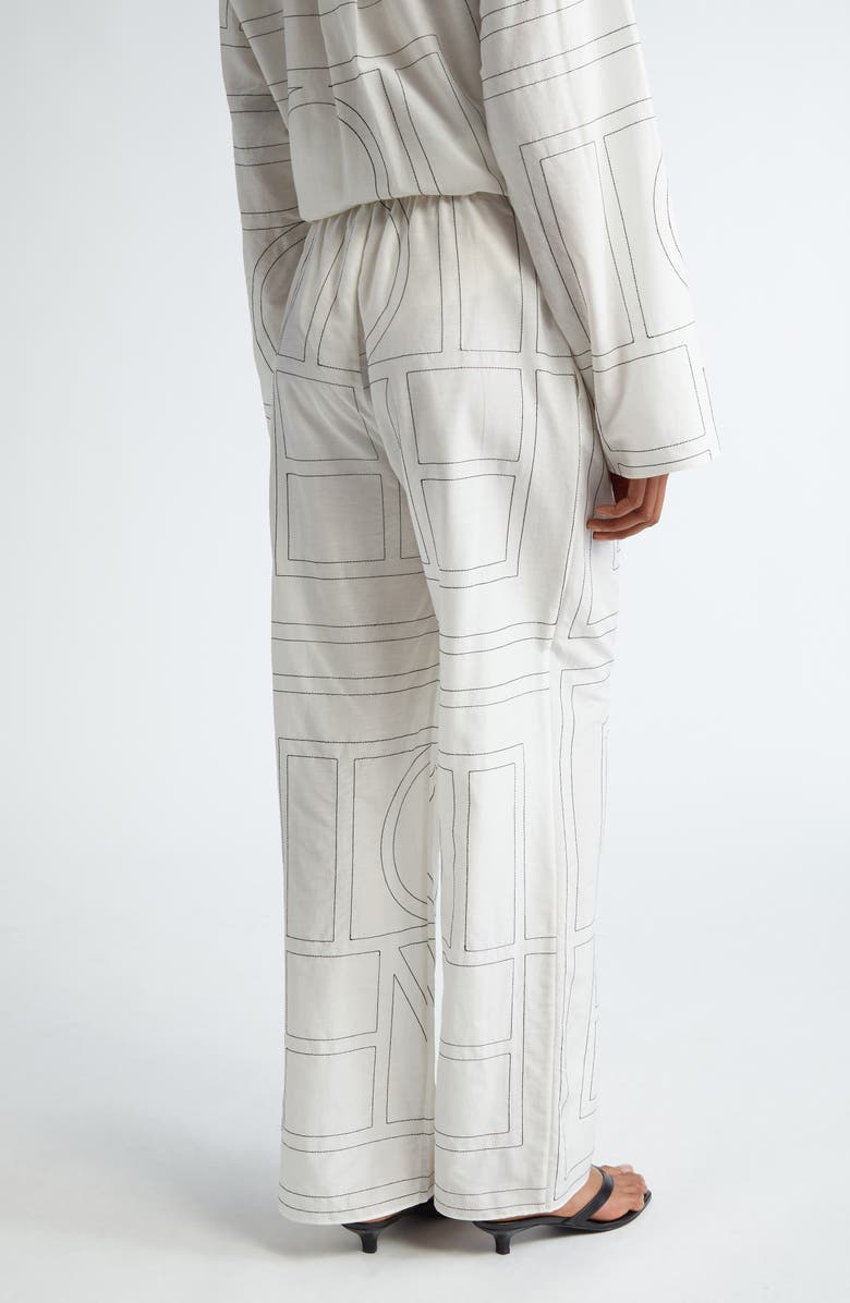 TOTEME Monogram Embroidered Pull-On Pants, Alternate, color,
