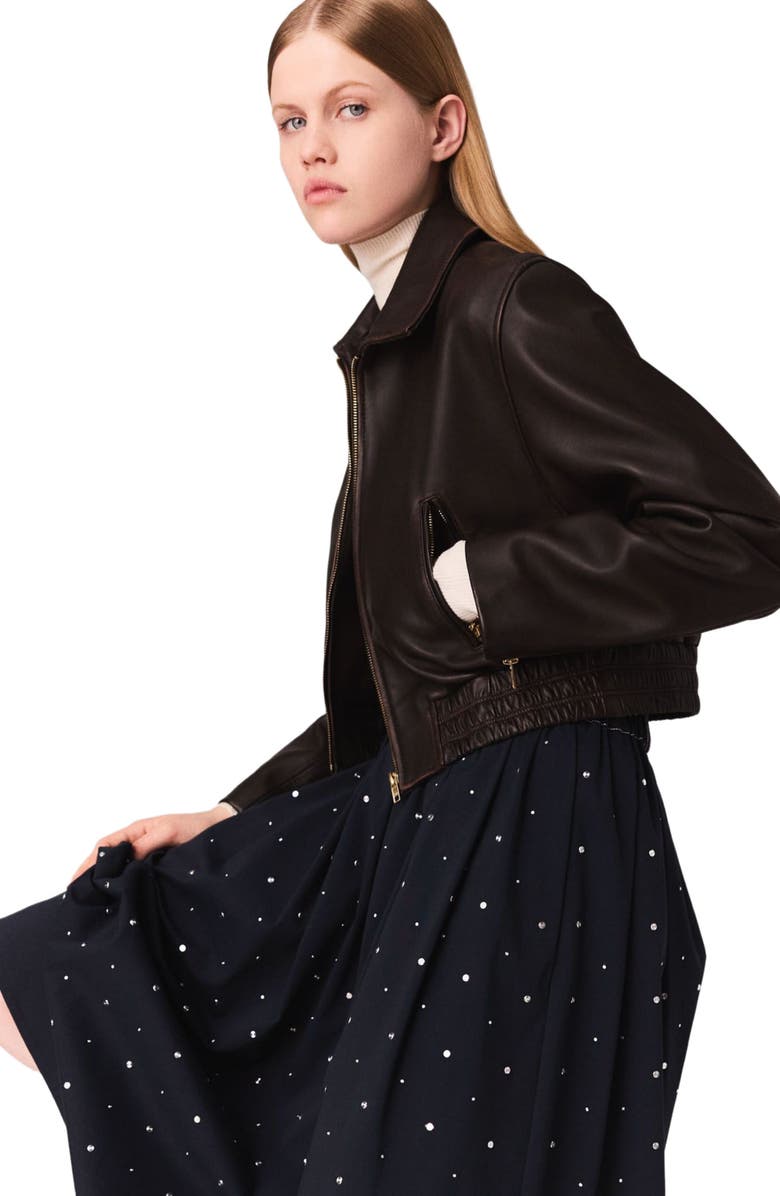 maje Vintage leather cropped jacket, Alternate, color, 