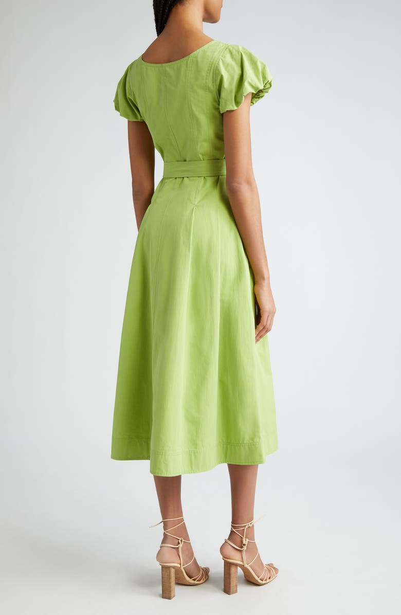 Ulla Johnson Rhea Tie Waist Puff Sleeve Midi Dress, Alternate, color, 
