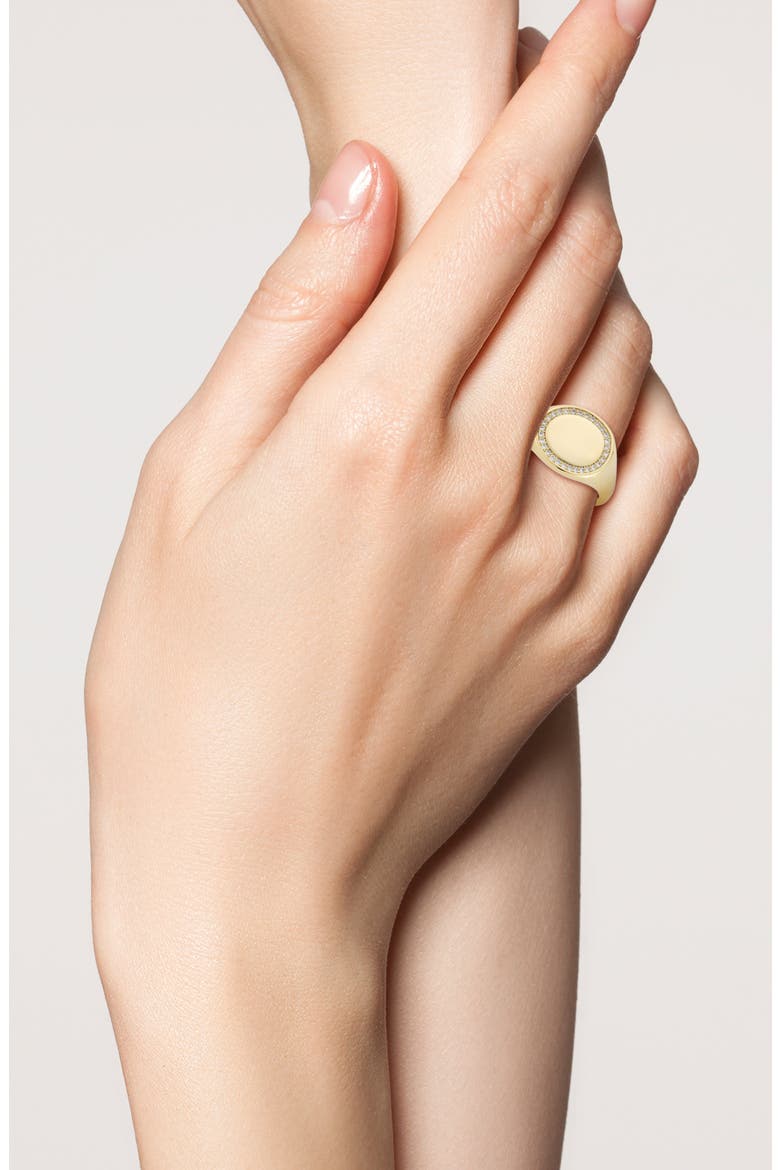 Cubic Zirconia Signet Ring, Alternate, color, GOLD