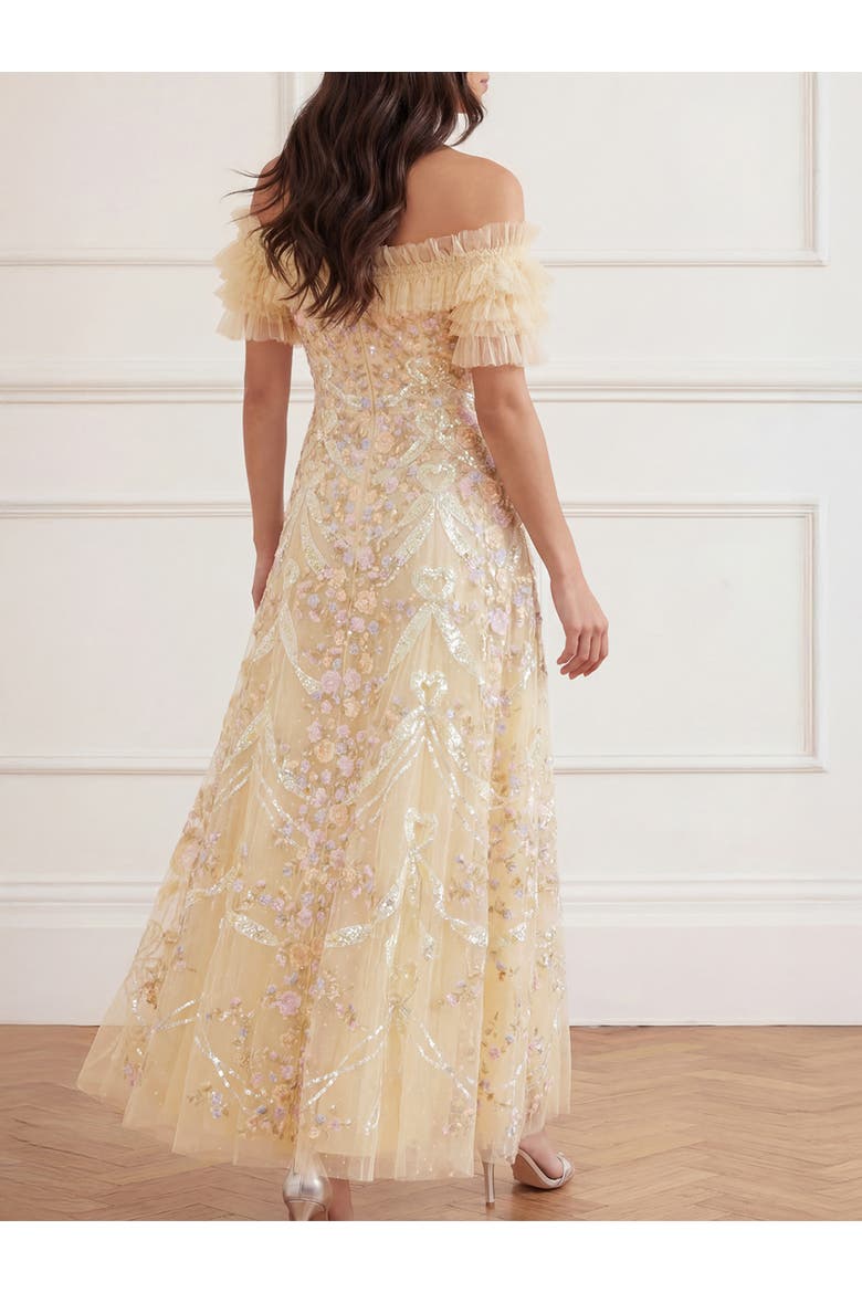 Ribbon Heart Off-shoulder Ankle Gown, Alternate, color, Lemon Sorbet/Multi