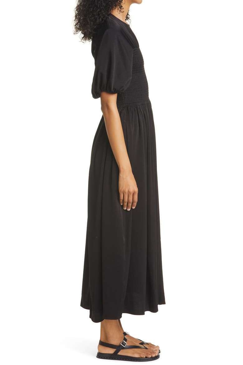 Smocked Bodice Puff Sleeve Maxi Dress, Alternate, color, BLACK