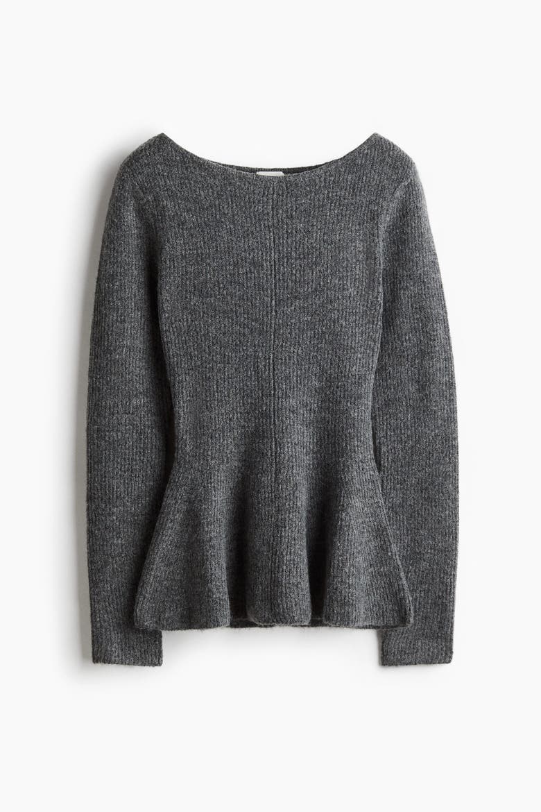 Rib-knit Peplum Top, Alternate, color, Dark gray