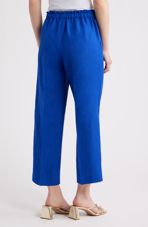 Anne Klein Linen Blend Crop Wide Leg Drawstring Pants In Santorini Blue