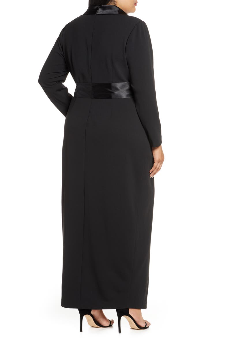 Tuxedo Faux Wrap Long Sleeve Gown, Alternate, color, BLACK