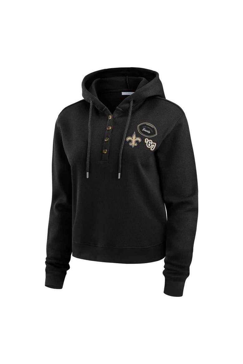 Women's WEAR by Erin Andrews  Black New Orleans Saints Waffle Hoodie Pullover Top, Alternate, color, Black