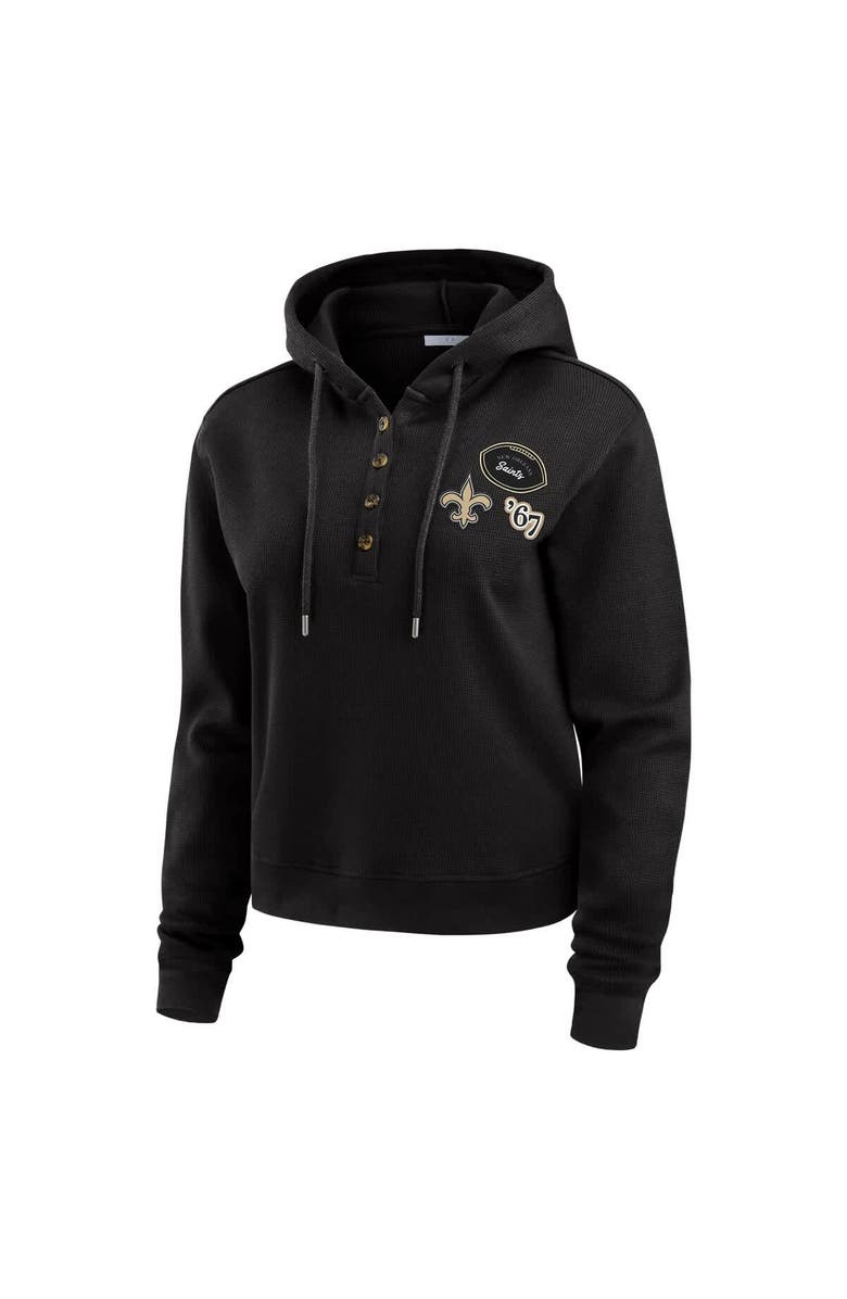 WEAR by Erin Andrews Women's WEAR by Erin Andrews Black New Orleans Saints Waffle Hoodie Pullover Top, Alternate, color, Black