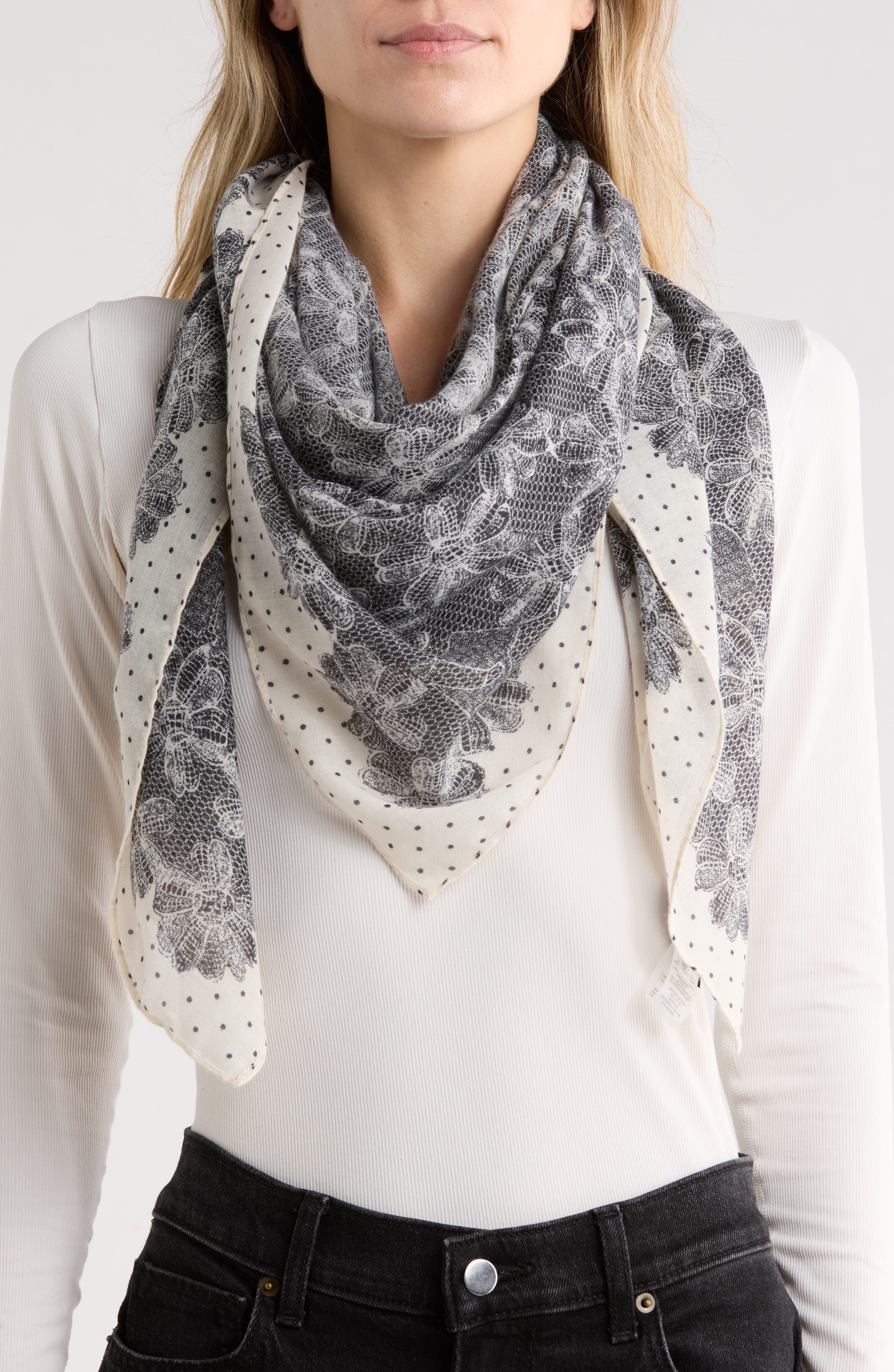 KARL LAGERFELD PARIS Lace Ditsy Square Oversize Scarf