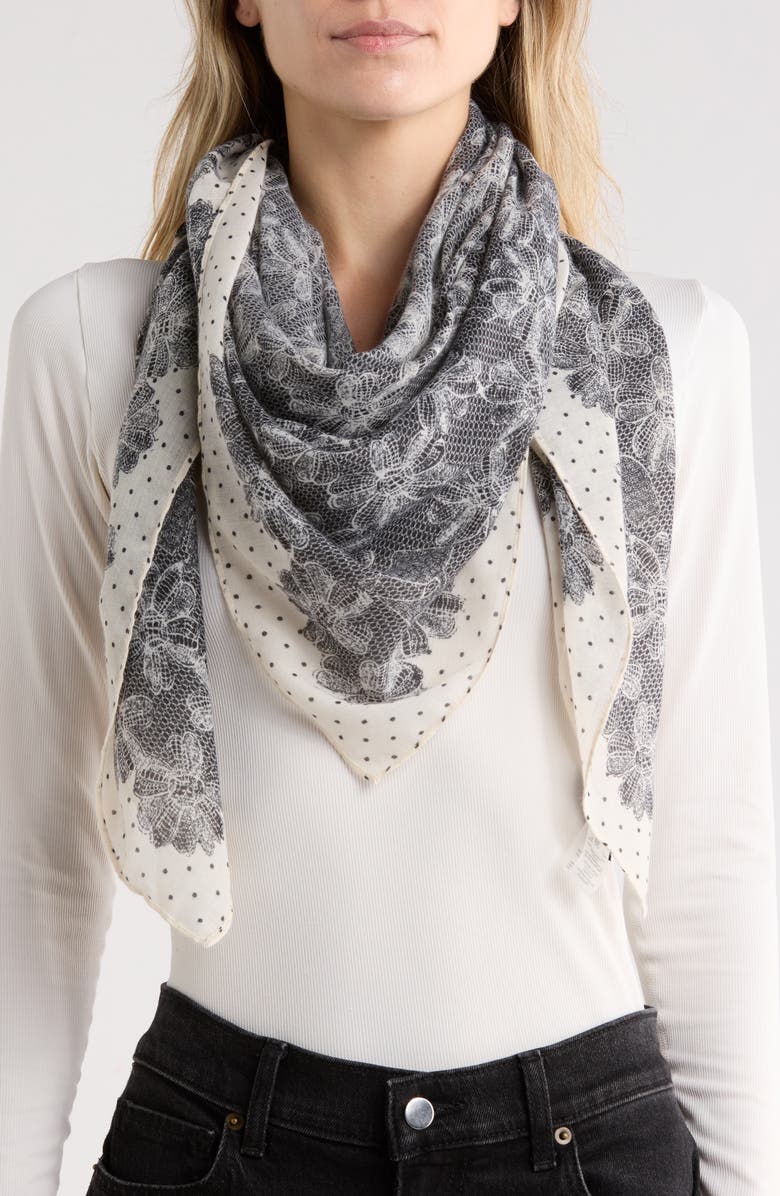 KARL LAGERFELD PARIS Lace Ditsy Square Oversize Scarf, Main, color, Bisque