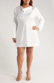 Renee C Cowl Neck Long Sleeve Satin Minidress