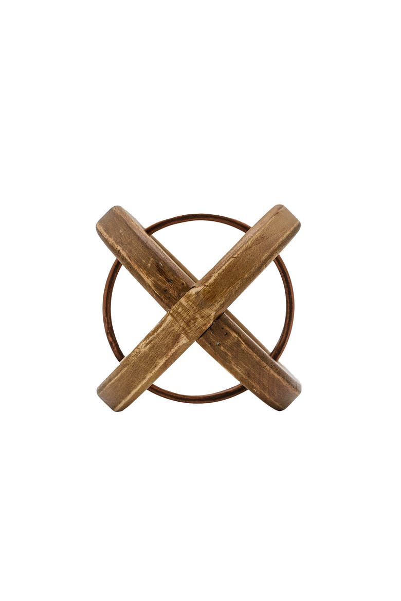 Orb Decorative Accent Natural Wood & Metal, Alternate, color, Brown