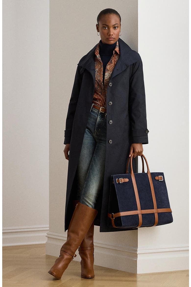 Stand Collar Trench Coat, Alternate, color, DARK NAVY
