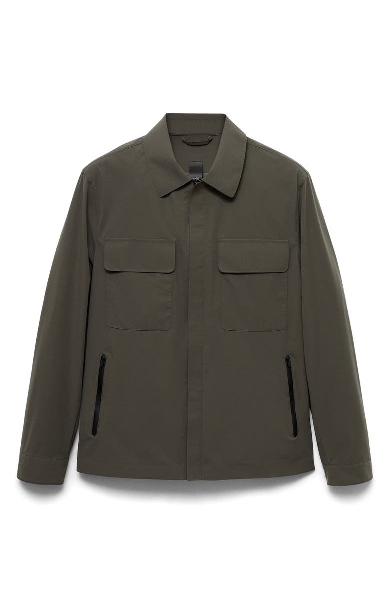 MANGO Water Repellent Shirt Jacket, Alternate, color, Medium Green