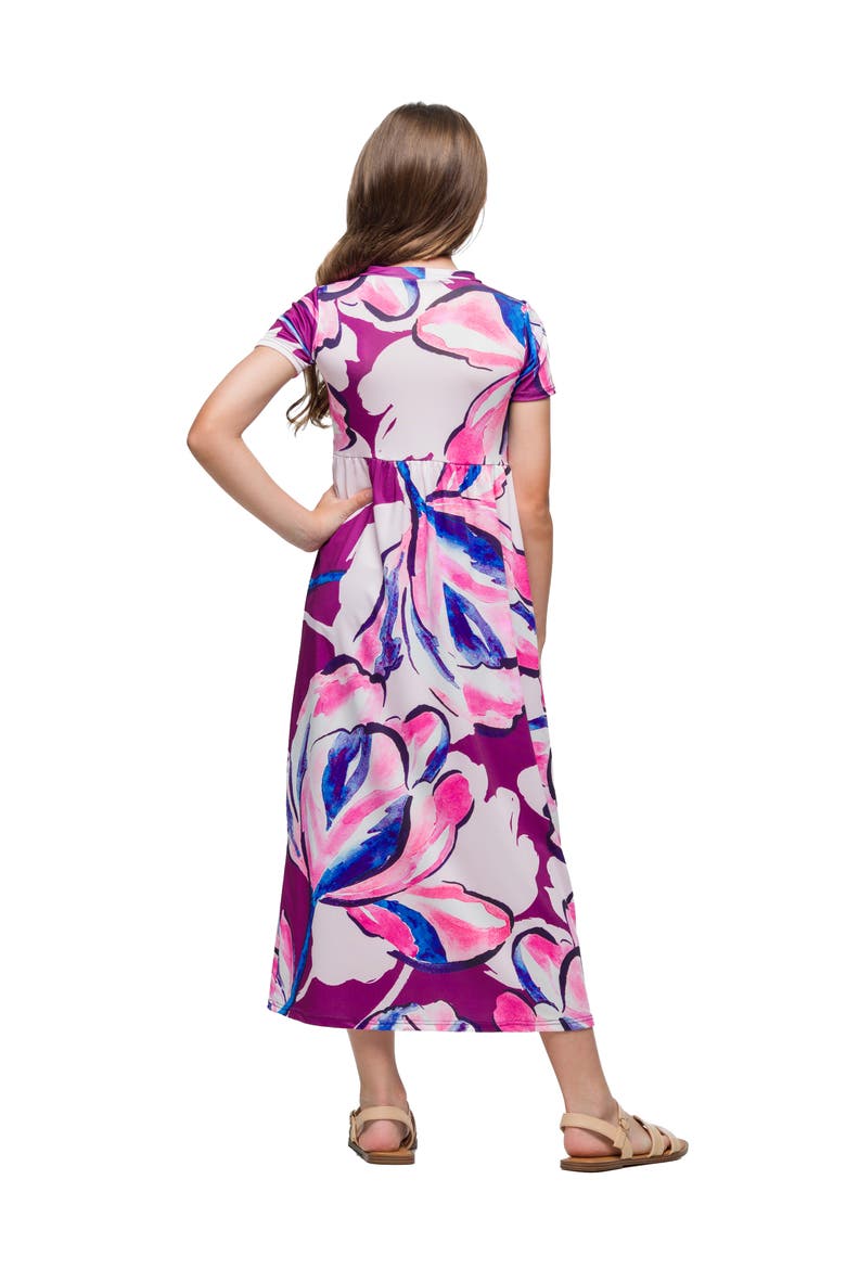 Purple Floral Print Short Sleeve Maxi Dress, Alternate, color, Pink Multi