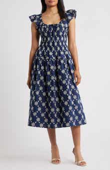 Mila Mae Embroidered Flutter Sleeve Cotton Sundress