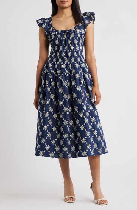 Mila Mae Embroidered Flutter Sleeve Cotton Sundress