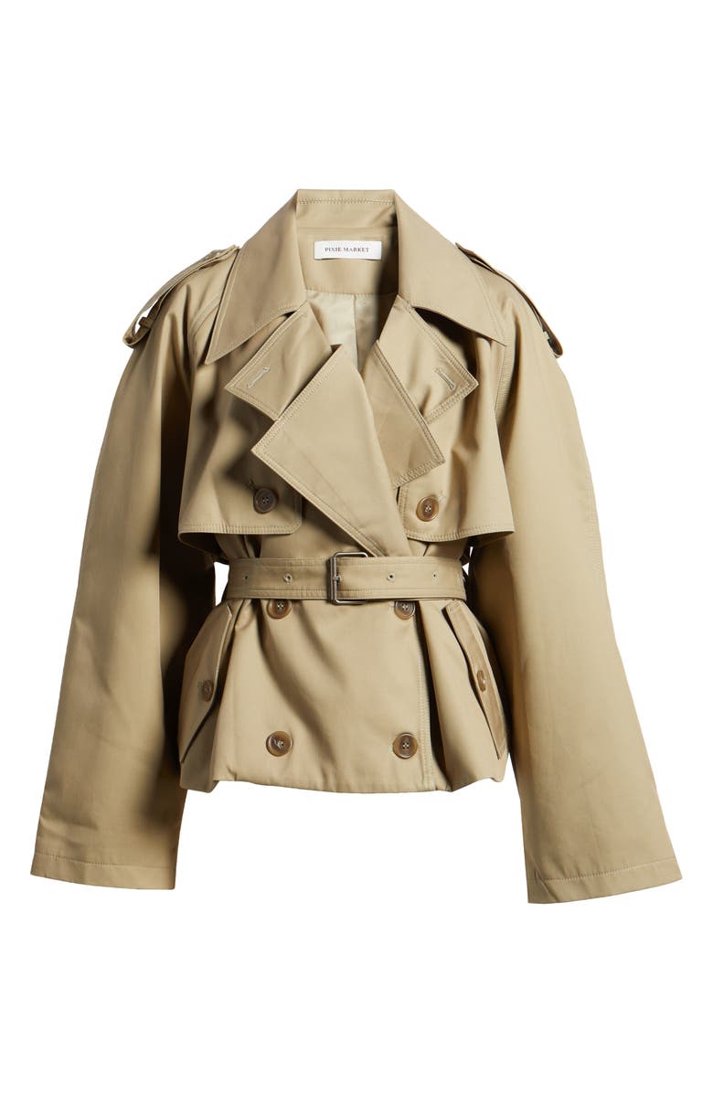 Pixie Market Oversize Crop Cotton Blend Trench Jacket, Main, color, 