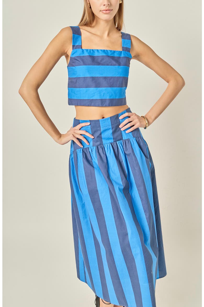 Striped Cotton Midi Skirt, Alternate, color, CORNFLOWER/ NAVY BLUE