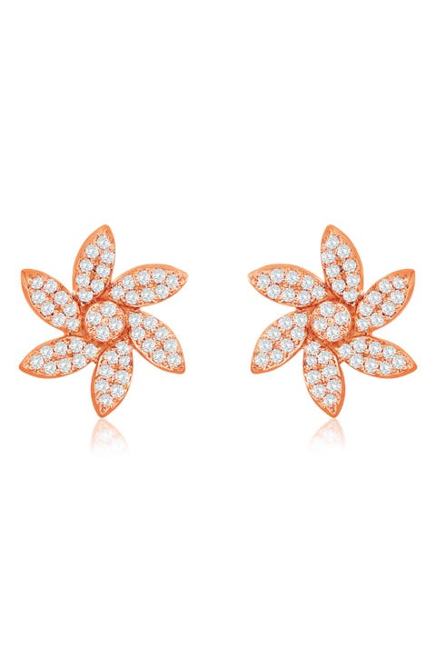 14K Gold Diamond Flower Stud Earrings - 0.20ct.