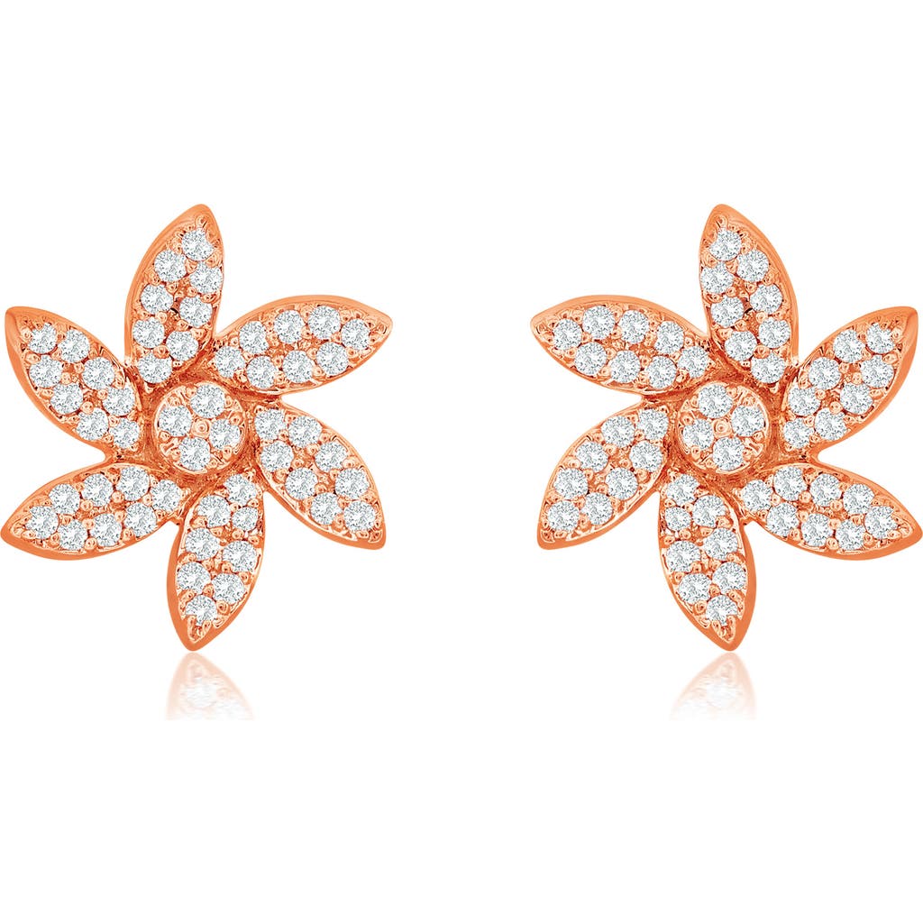 Suzy Levian Diamonds 14k Gold Diamond Flower Stud Earrings In Rose
