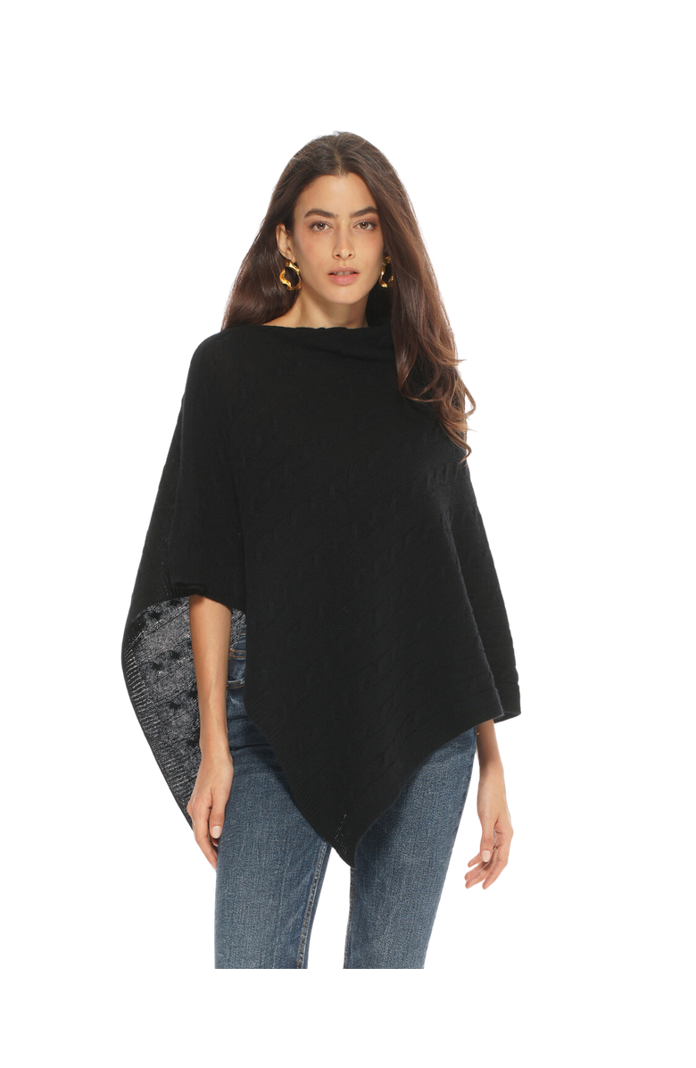 Monticelli Cashmere Pure Cashmere Textured Knit Poncho, Main, color, Black