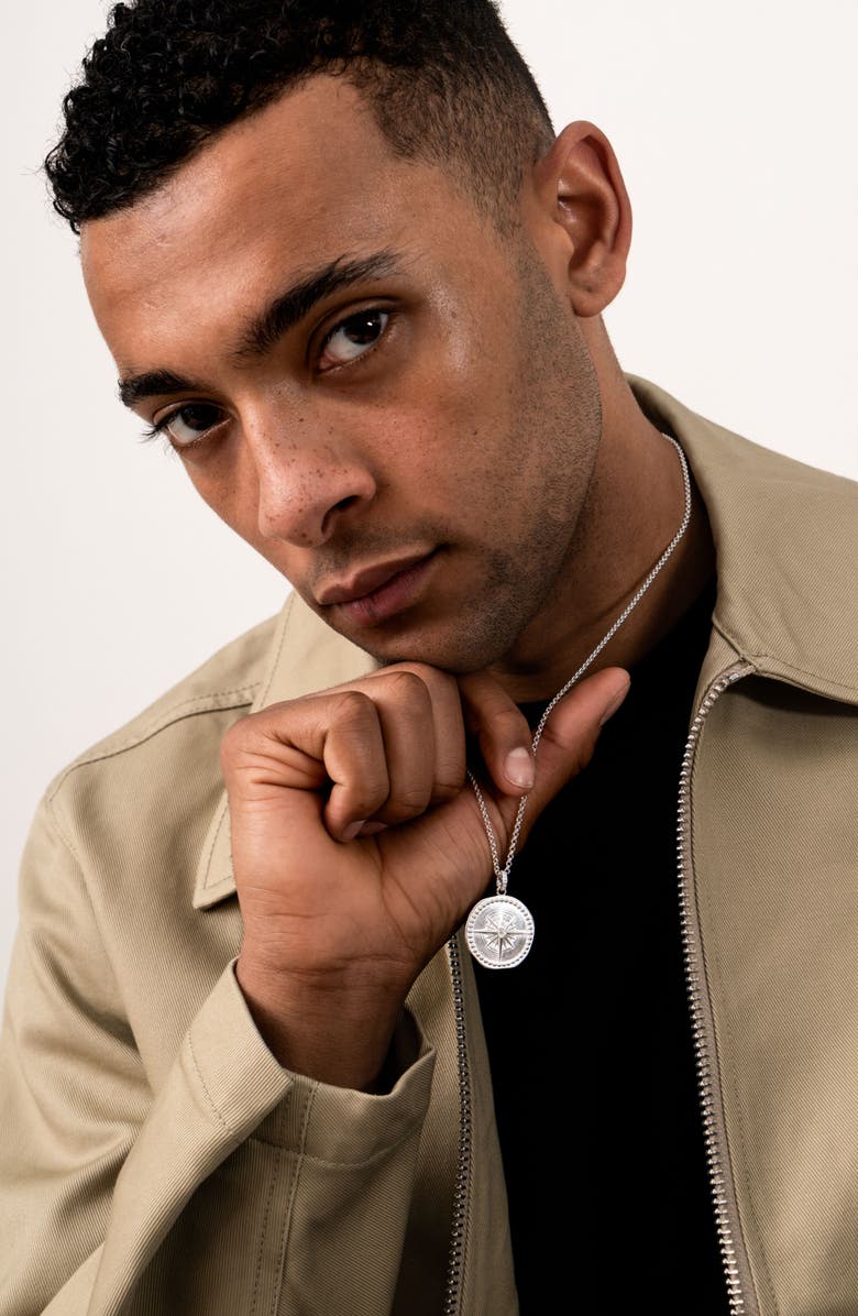 Dower & Hall Men's Diamond True North Talisman Necklace, Alternate, color, Sterling Silver