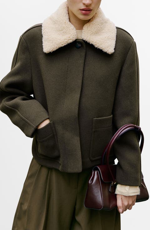 Jacket with Removable Faux Shearling Collar