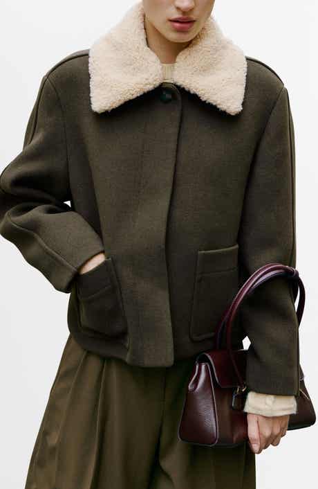 MANGO Jacket with Removable Faux Shearling Collar