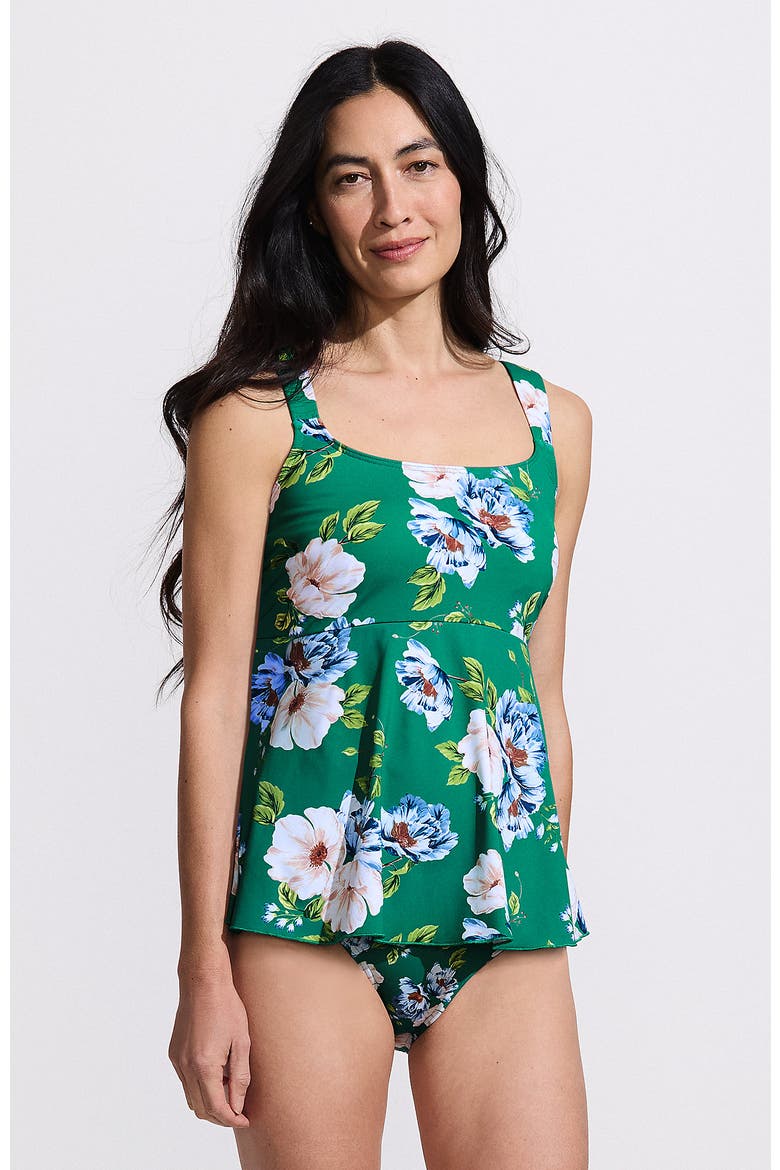 Adjustable Scoop Neck Flutter Tankini Top, Main, color, Island Emerald Petunia Floral