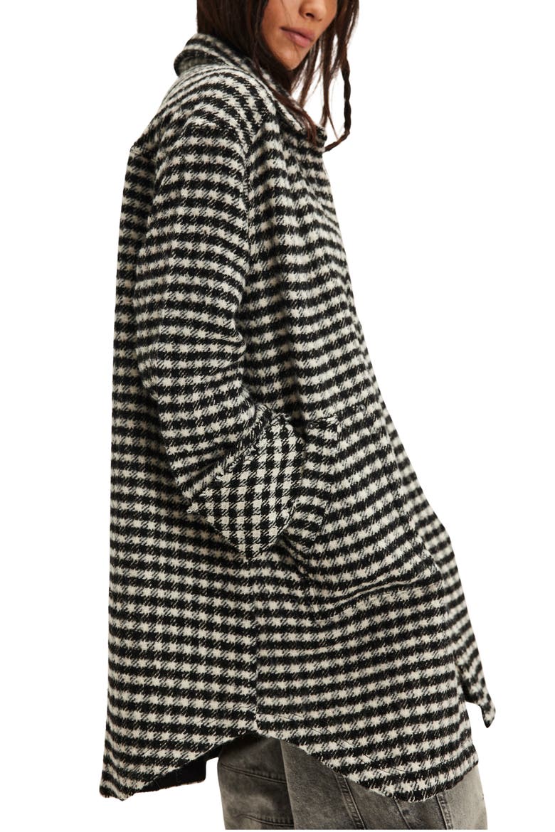 We the Free Get Around Houndstooth Long Shirt Jacket, Alternate, color, BLACK AND WHITE