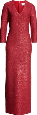 St. John Collection Sequin Metallic V-Neck Knit Gown