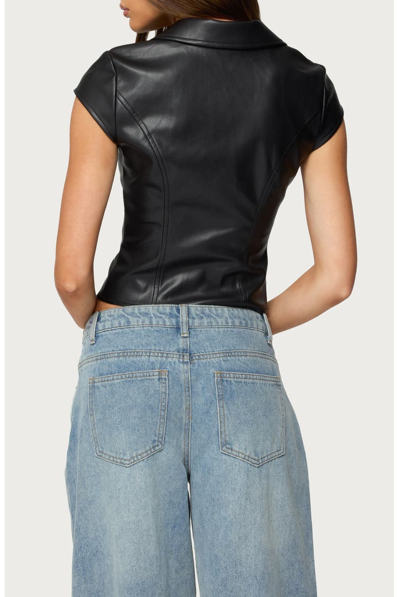 Tailored Faux Leather Short Sleeve Button-Up Shirt, Alternate, color, BLACK