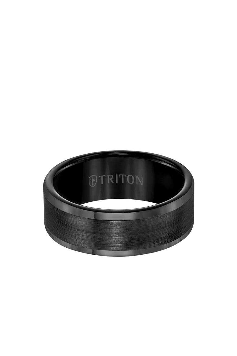 8MM Tungsten Carbide Ring with Satin Finish Flat Center and Round Edge, Alternate, color, Black
